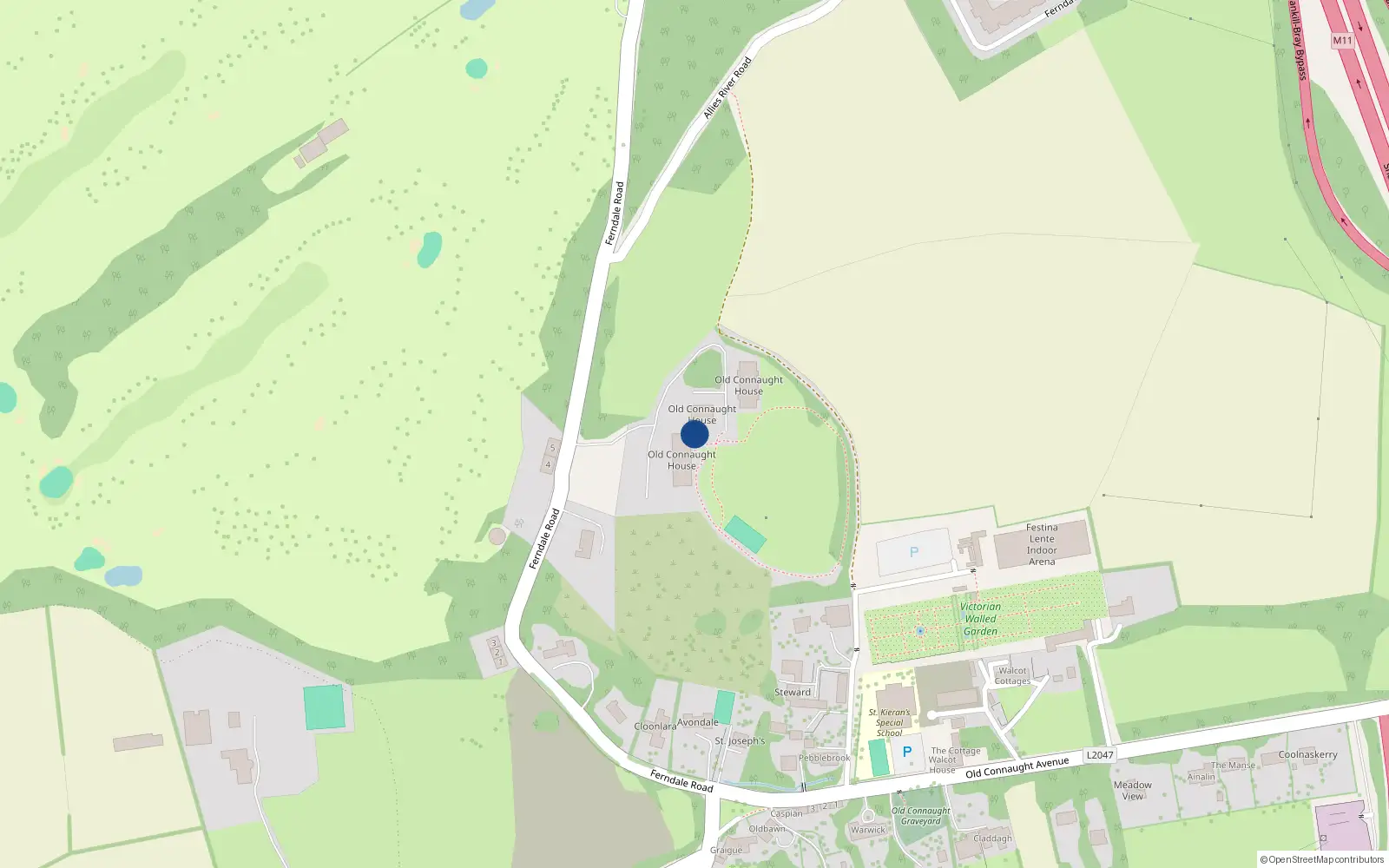Overhead map showing the location of 13 Old Connaught House, Ferndale Road, Shankhill
