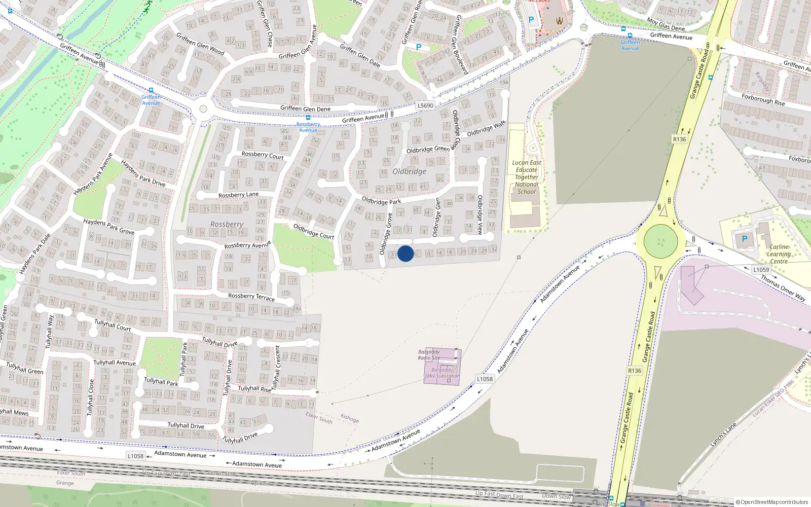 Overhead map showing the location of 13 Oldbridge Grove, Lucan