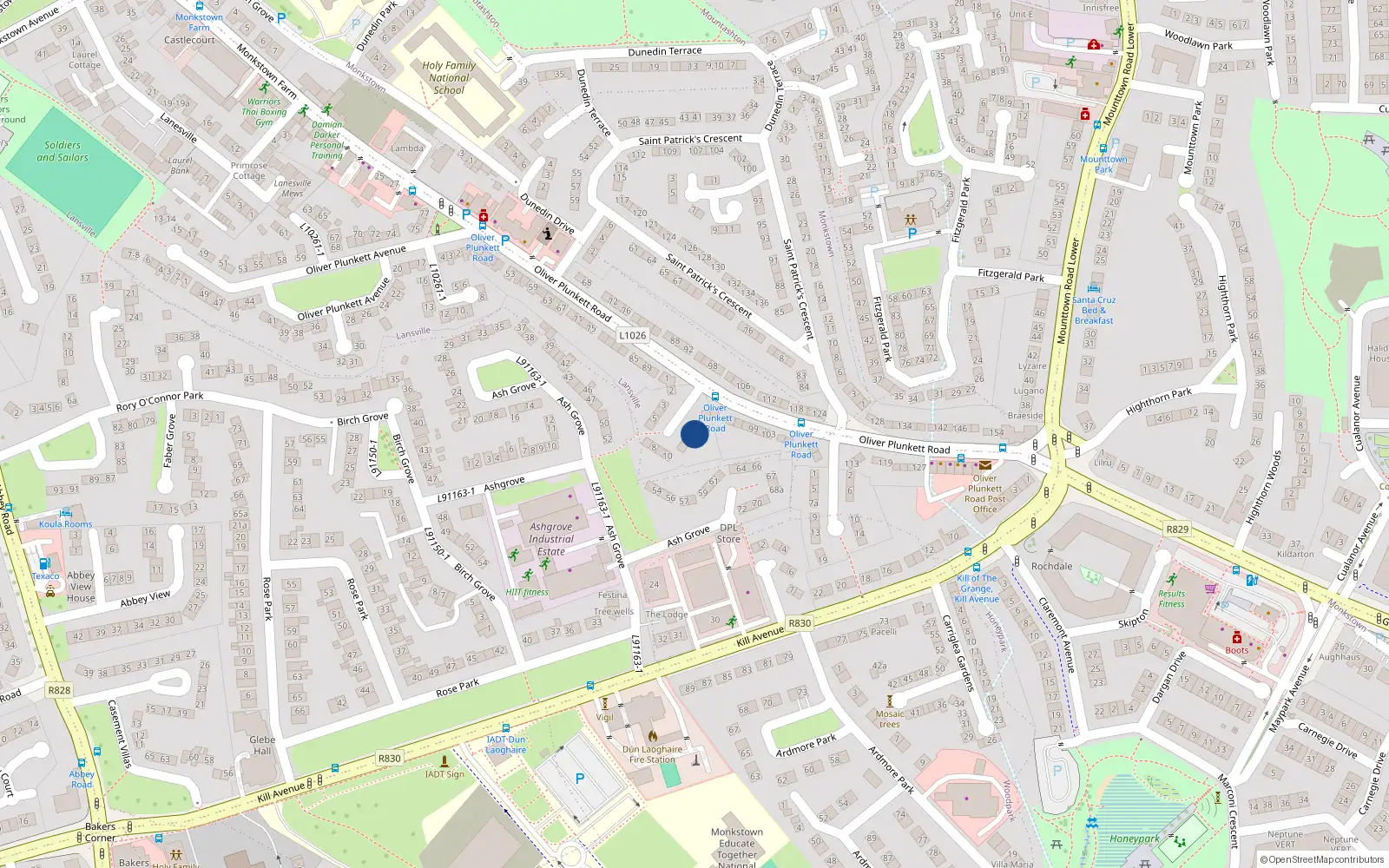 Overhead map showing the location of 13 Oliver Plunkett Square, Dublin