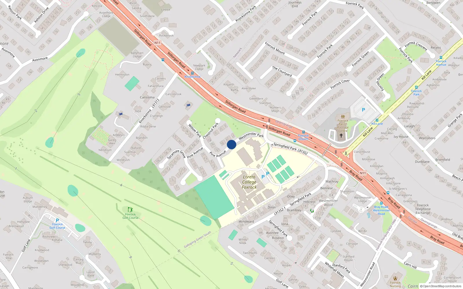 Overhead map showing the location of 13 One Springfield, Pine Avenue, Foxrock