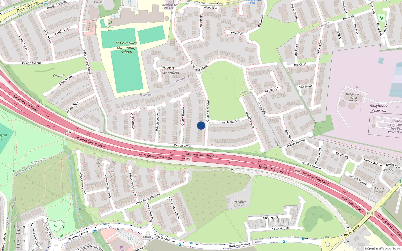 Overhead map showing the location of 13 Orlagh Wood, Dublin 16