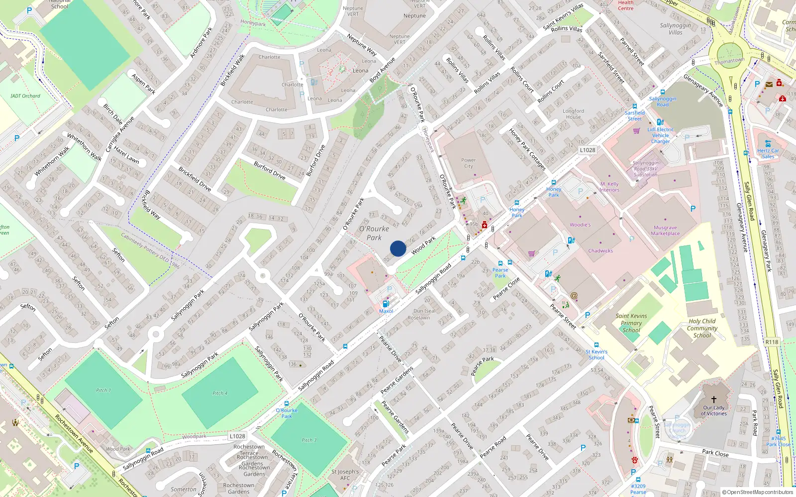 Overhead map showing the location of 13 O'Rourke Park, Sallynoggin