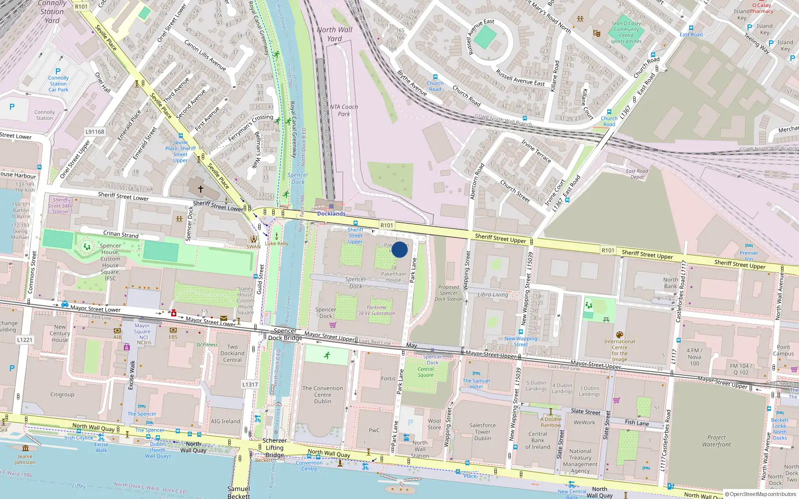 Overhead map showing the location of 13 Pakenham House, Spencer Dock, Wall Quay North Dublin 1
