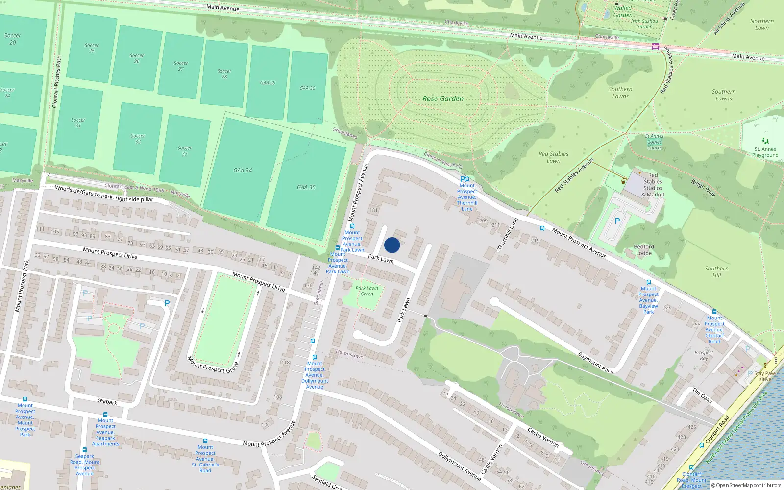 Overhead map showing the location of 13 Park Lawn, Mount Prospect Avenue, Clontarf Dublin 3