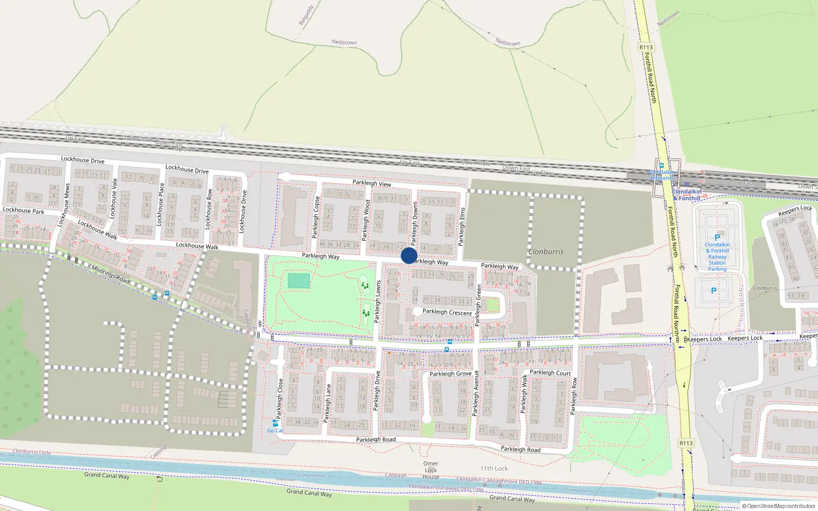 Overhead map showing the location of 13 Parkleigh Downs, Lucan