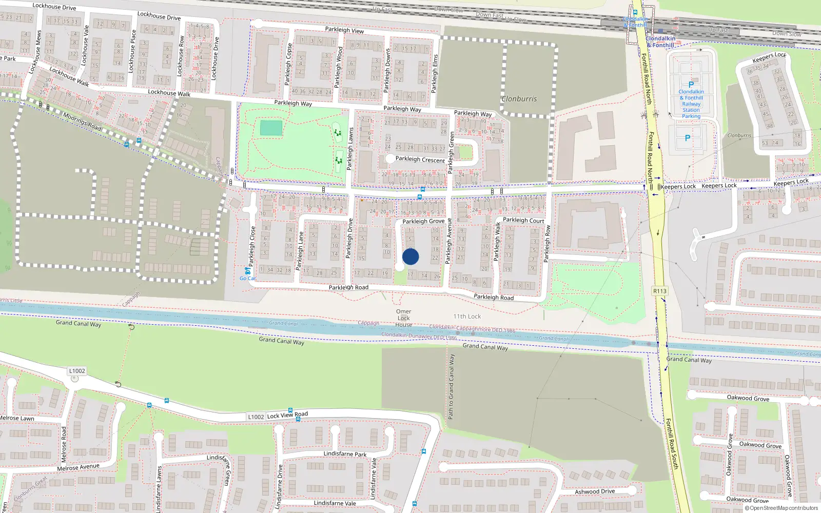 Overhead map showing the location of 13 Parkleigh Square, Dublin 22