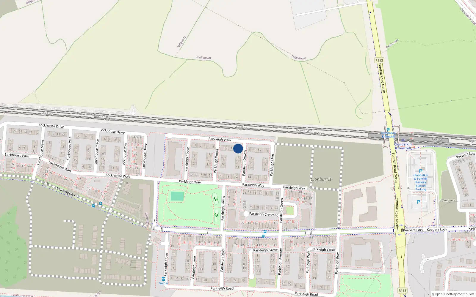 Overhead map showing the location of 13 Parkleigh View, Dublin 22