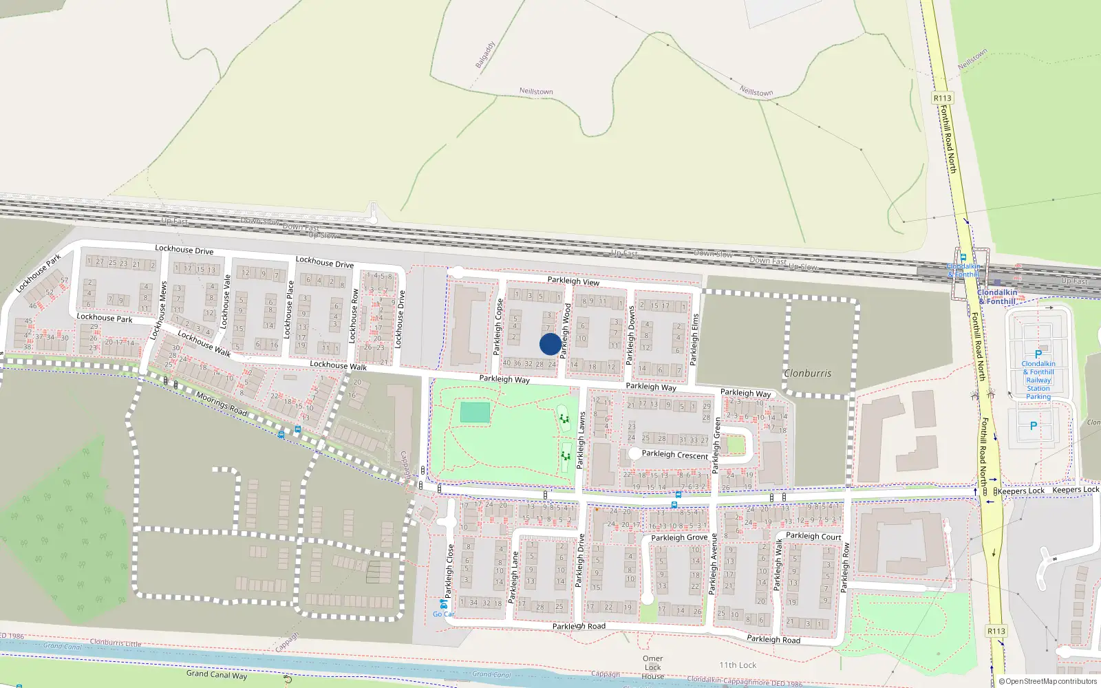 Overhead map showing the location of 13 Parkleigh Wood, Lucan