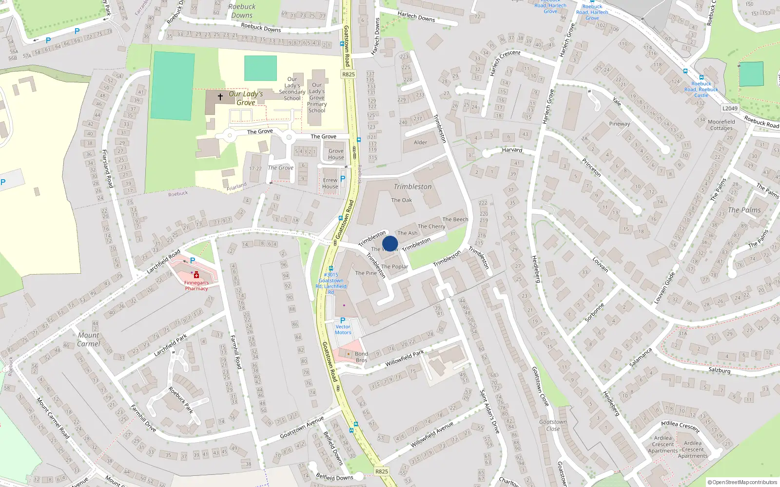 Overhead map showing the location of 13 Pine Apartments, Trimblestown, Goatstown