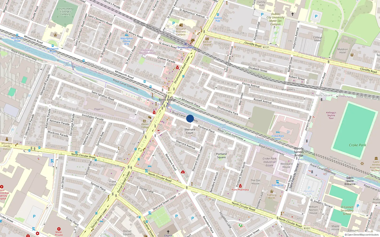 Overhead map showing the location of 13 Portland Lock, Portland Place, Dublin 1