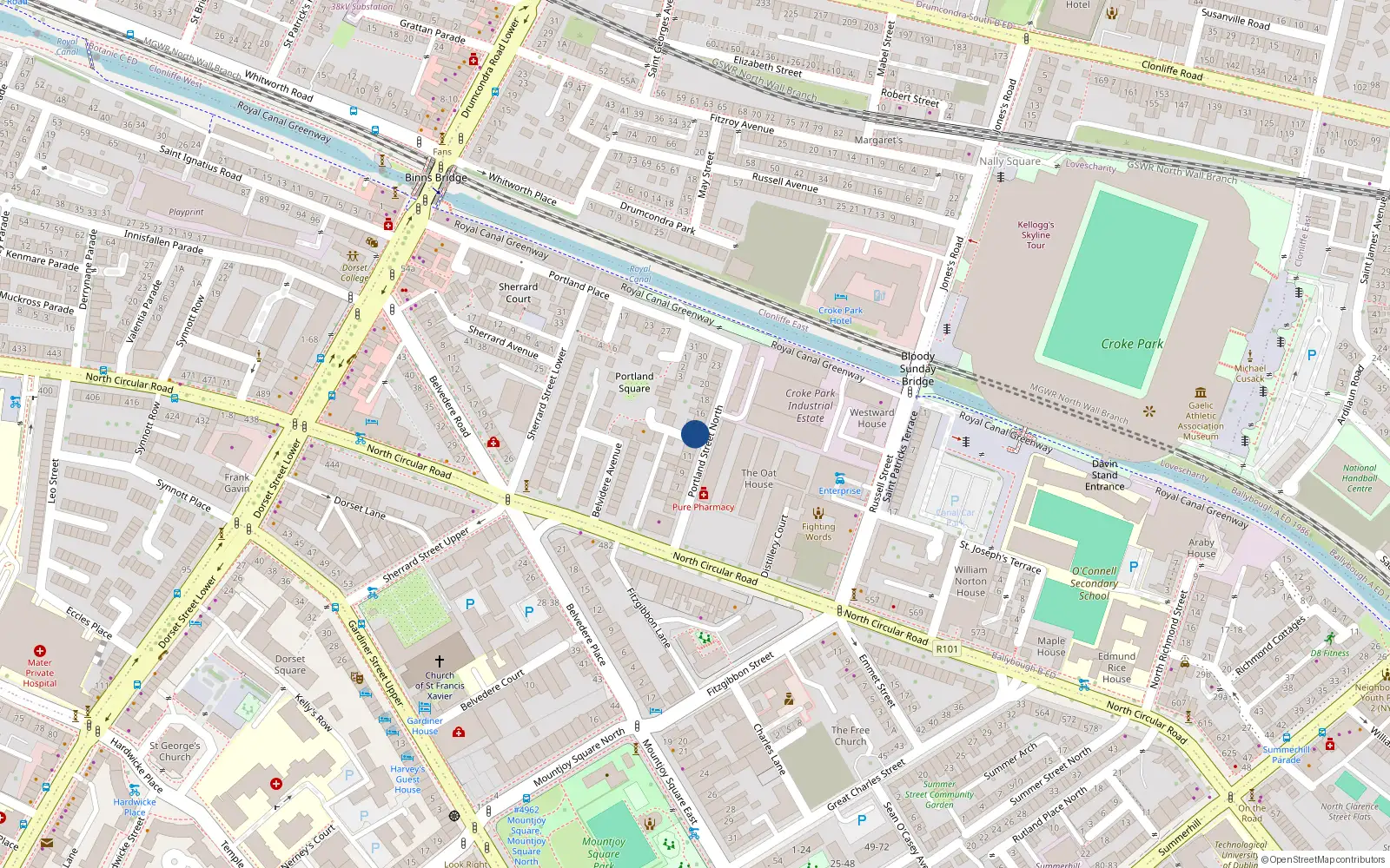 Overhead map showing the location of 13 Portland Street North, Dublin 1