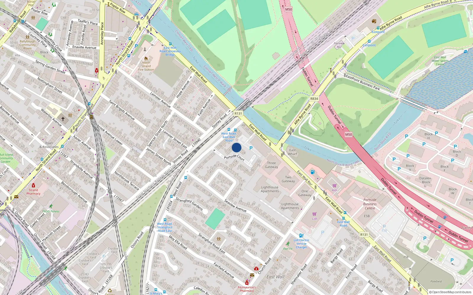 Overhead map showing the location of 13 Portside Court, Road West, East Wall