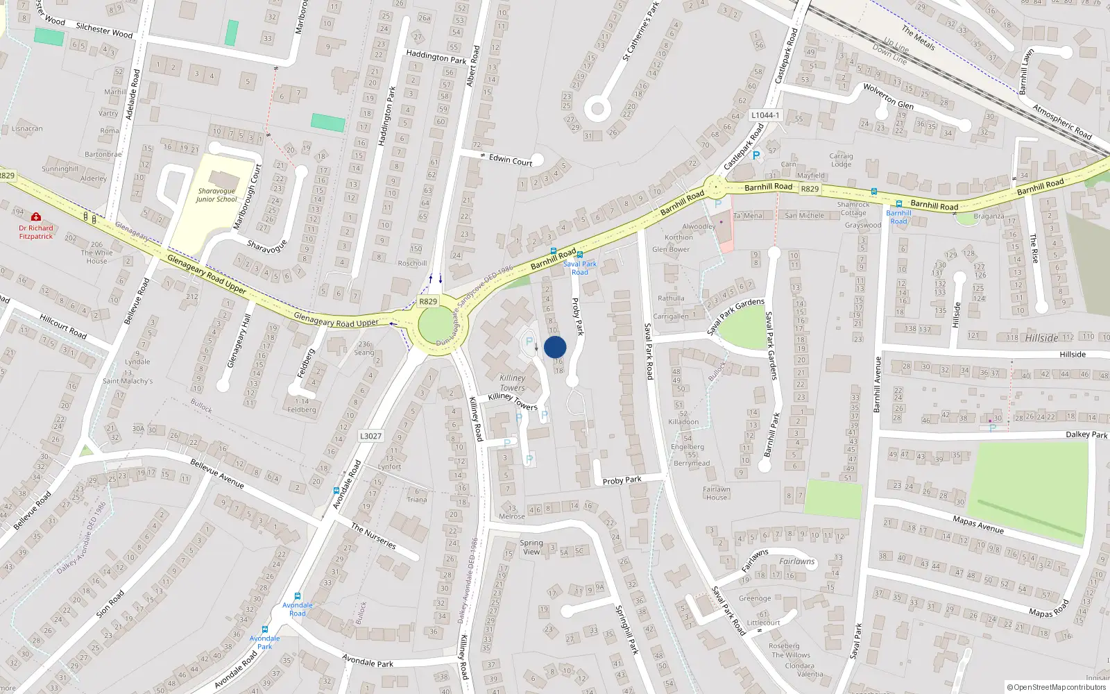 Overhead map showing the location of 13 Proby Park, Dalkey