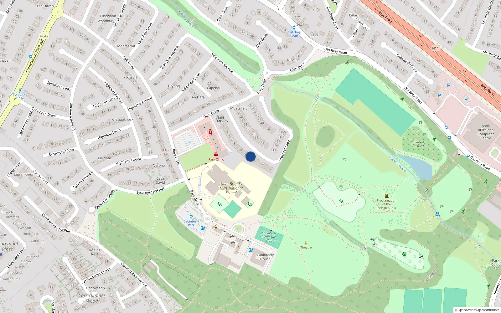 Overhead map showing the location of 13 Prospect Lawn, Cabinteely