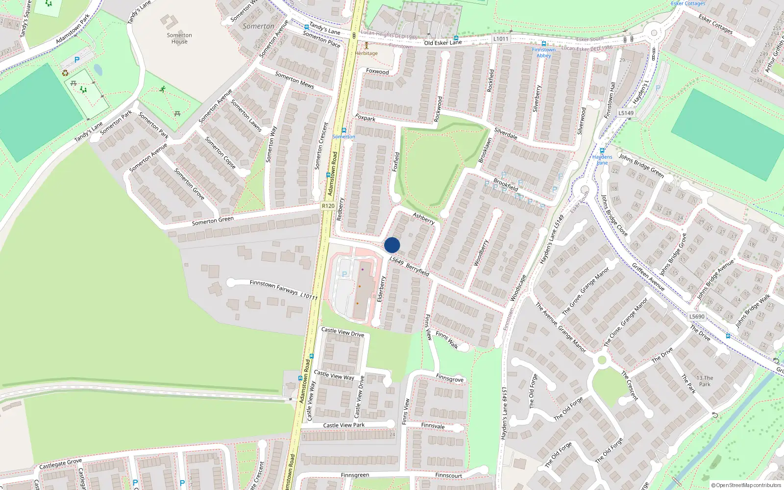 Overhead map showing the location of 13 Redberry, Finnstown, Lucan
