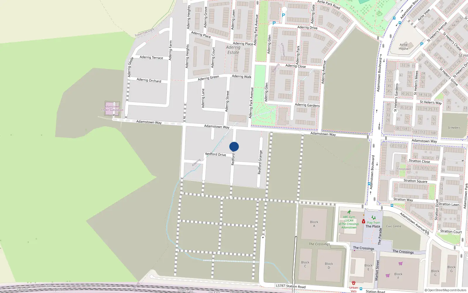 Overhead map showing the location of 13 Redford Place