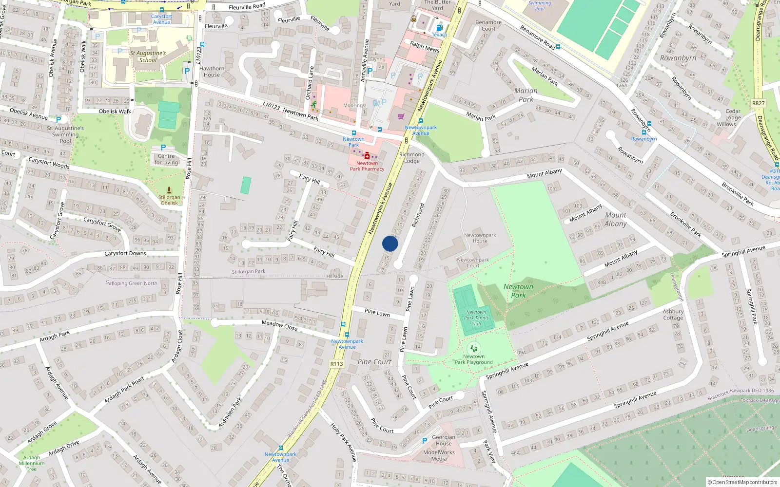 Overhead map showing the location of 13 Richmond, Newtownpark Avenue, Blackrock
