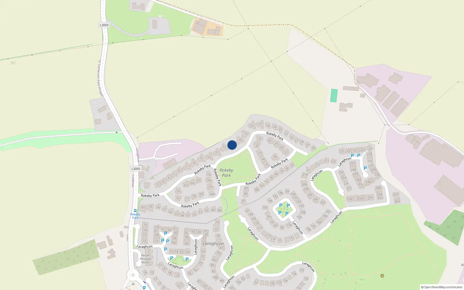 Overhead map showing the location of 13 Rokeby Park, Lucan