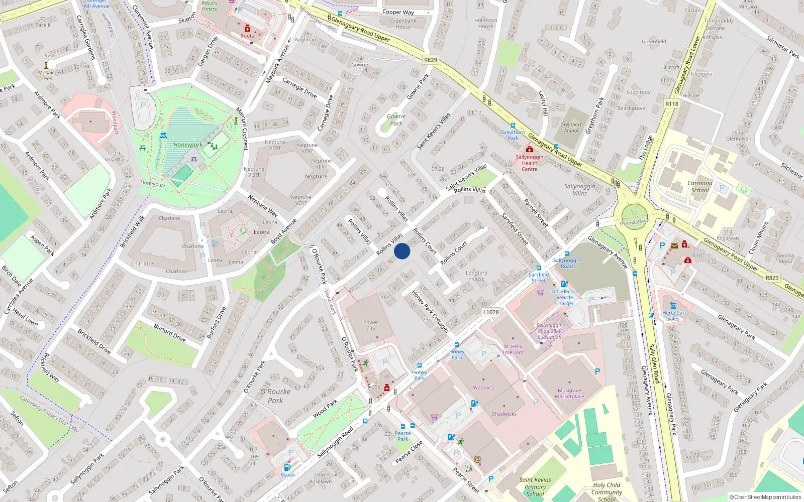 Overhead map showing the location of 13 Rollins Villas, Sallynoggin, Co Dublin