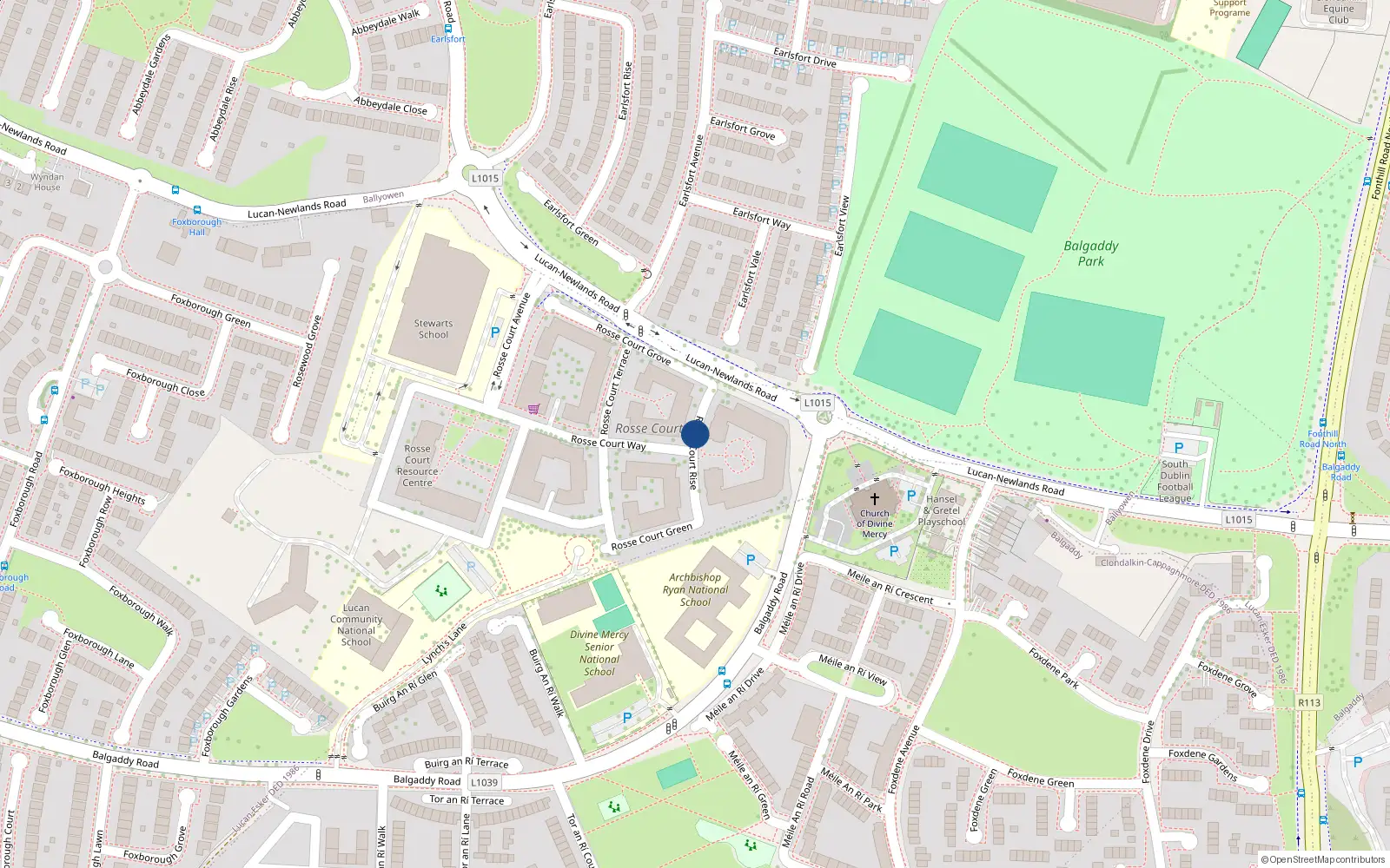 Overhead map showing the location of 13 Rosse Court Rise, Lucan