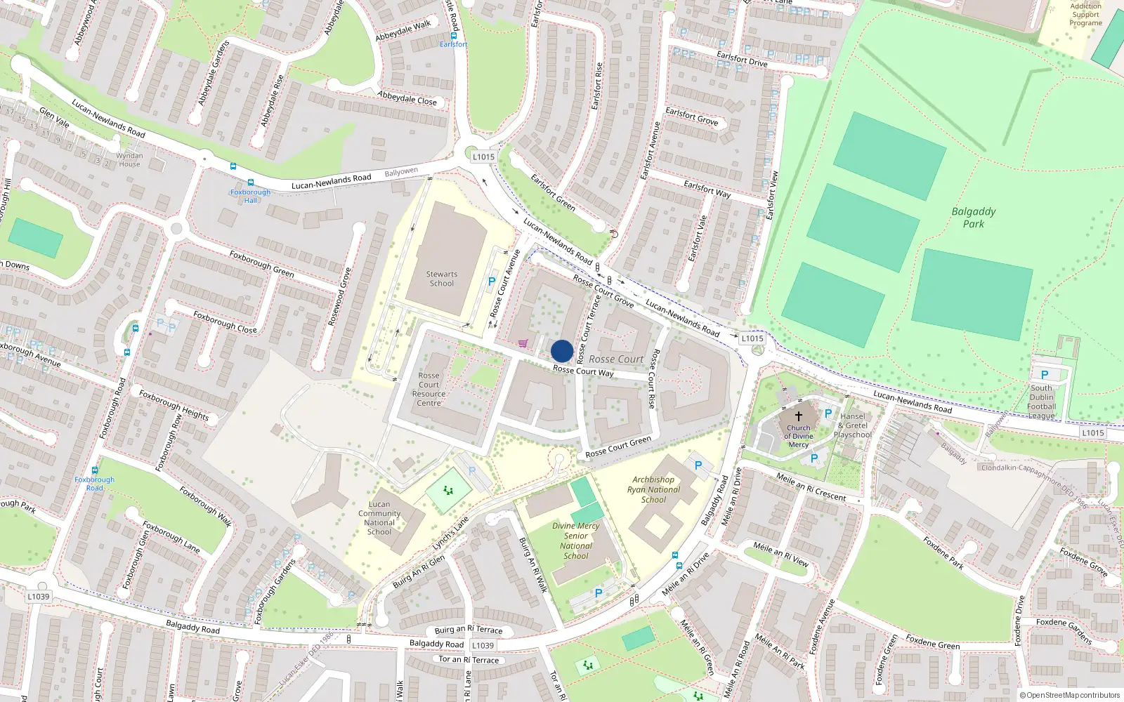 Overhead map showing the location of 13 Rosse Court Terrace, Lucan