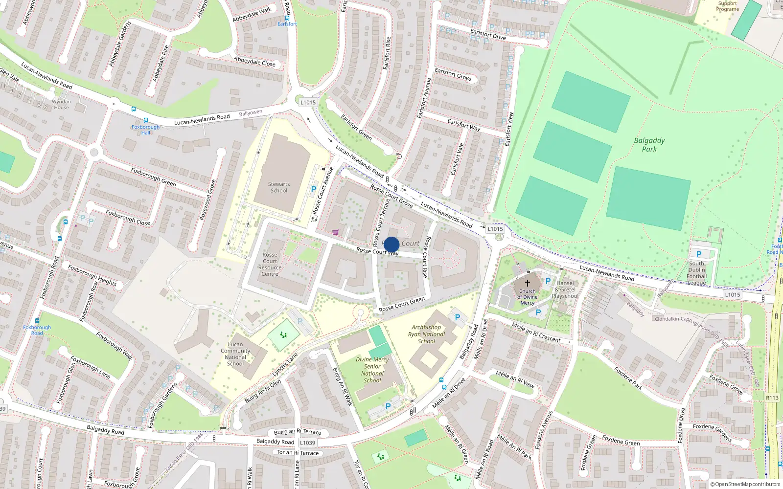 Overhead map showing the location of 13 Rosse Court Way, Balgaddy, Lucan