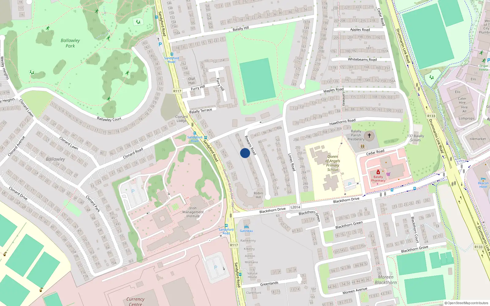 Overhead map showing the location of 13 Rowans Road, Wedgewood