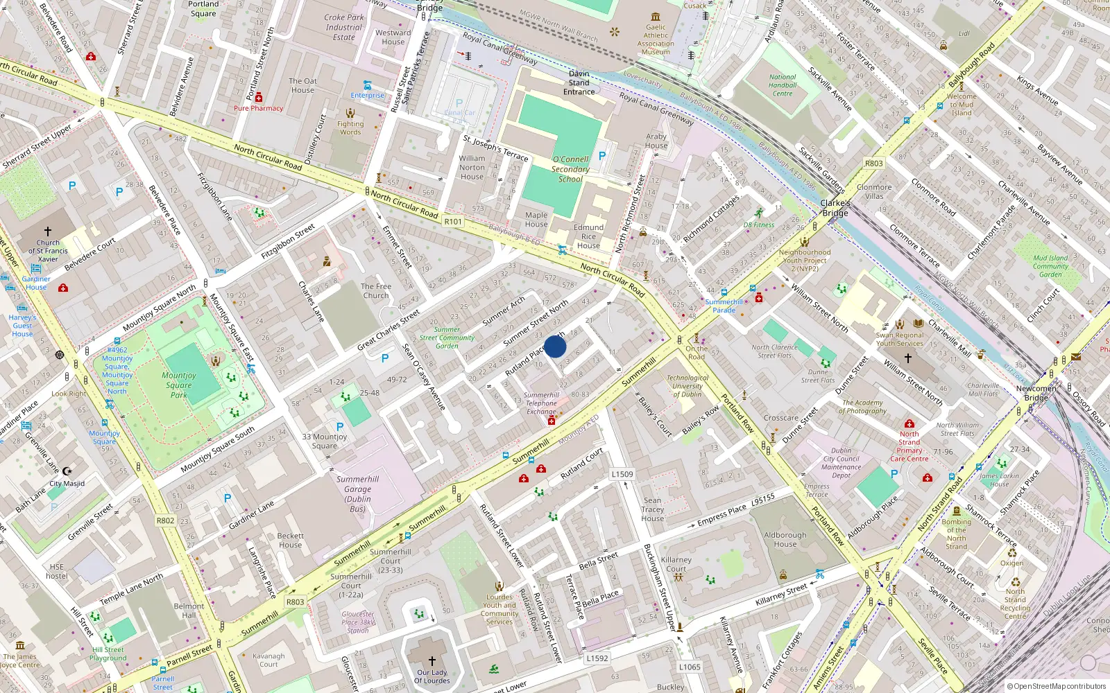 Overhead map showing the location of 13 Rutland Place, North Circular Road, Dublin 1