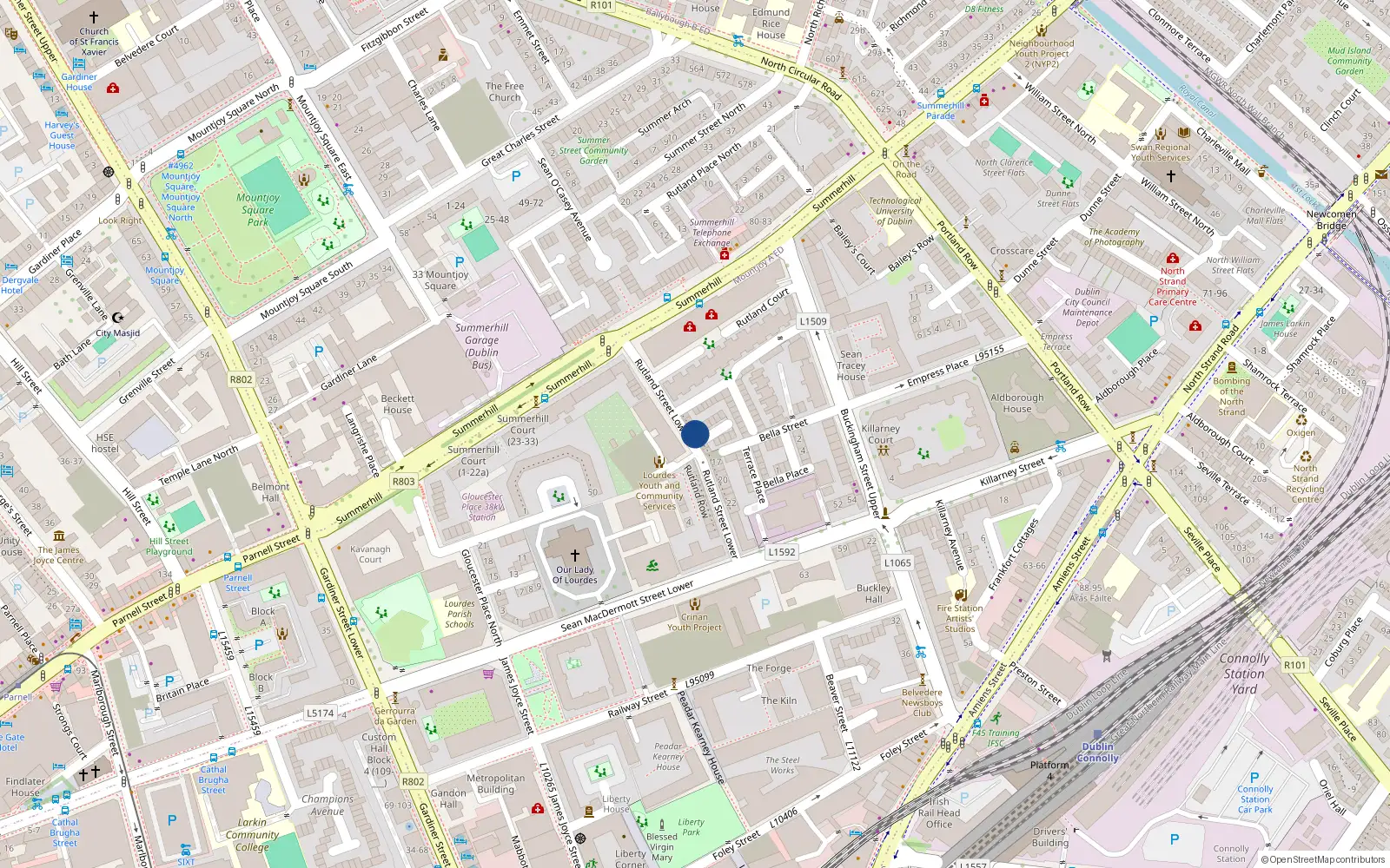 Overhead map showing the location of 13 Rutland Street Lower, Dublin 1