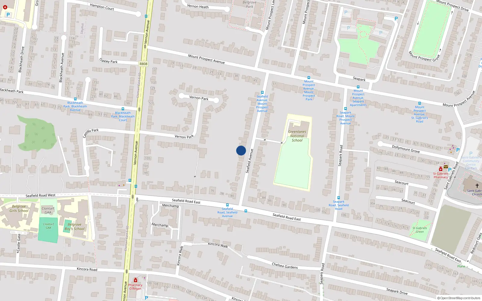 Overhead map showing the location of 13 Seafield Avenue, Dublin 3