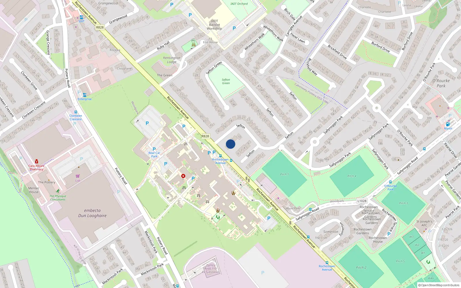 Overhead map showing the location of 13 Sefton, Dun Laoghaire