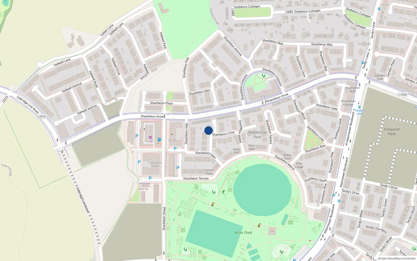 Overhead map showing the location of 13 Shackleton Cross, Lucan