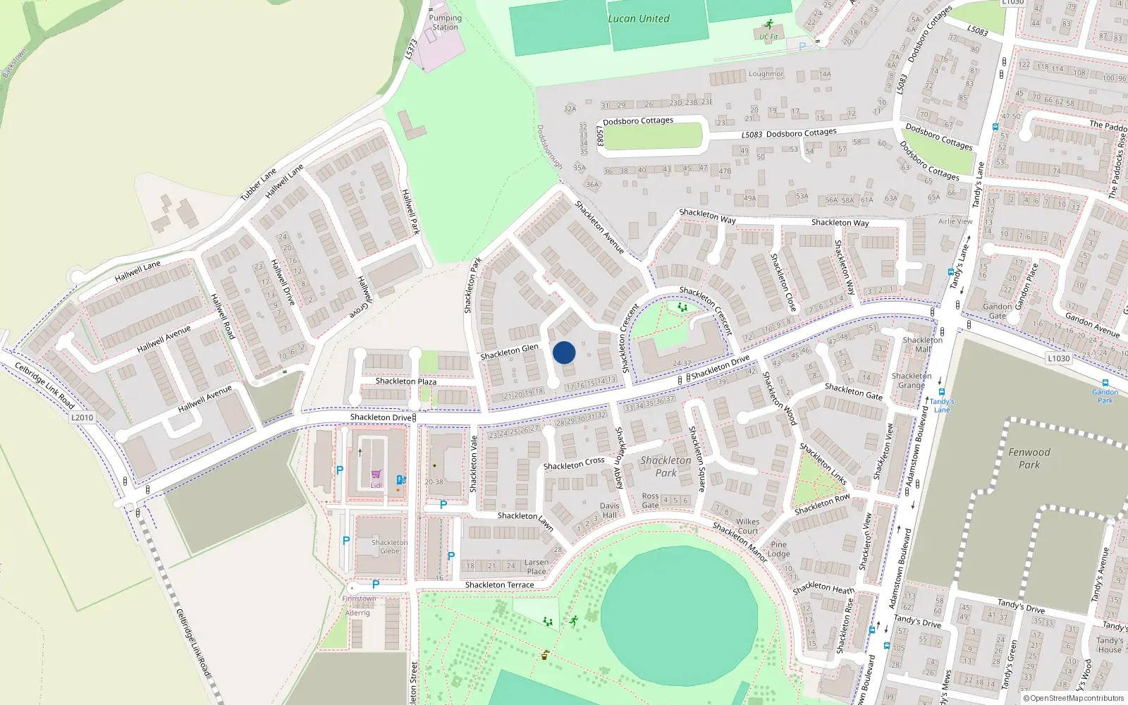 Overhead map showing the location of 13 Shackleton Glen, Shackleton Park, Lucan