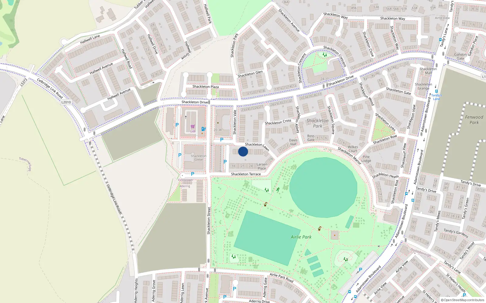 Overhead map showing the location of 13 Shackleton Lawn, Lucan