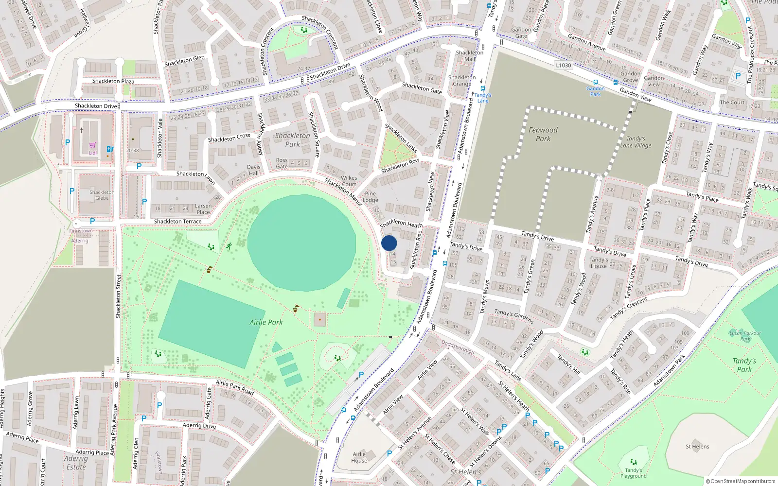 Overhead map showing the location of 13 Shackleton Manor, Shackleton Park, Lucan