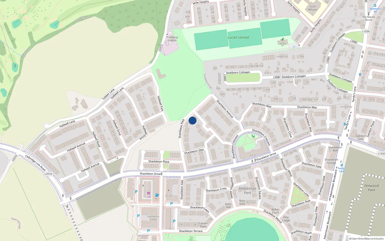Overhead map showing the location of 13 Shackleton Park, Lucan