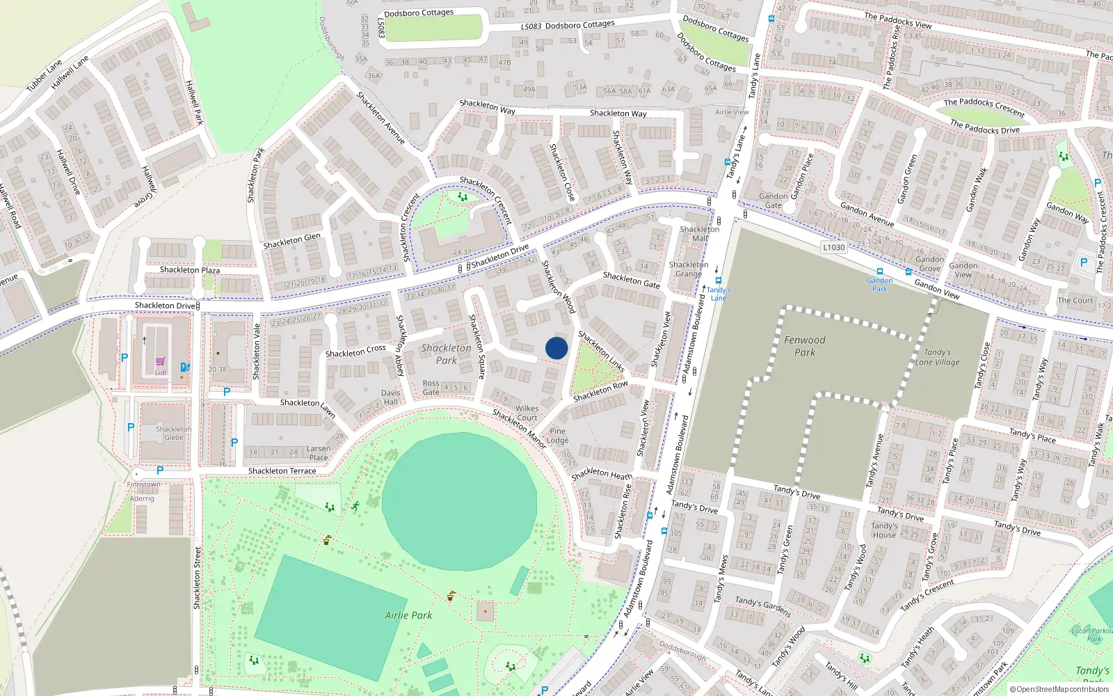 Overhead map showing the location of 13 Shackleton Wood, Lucan