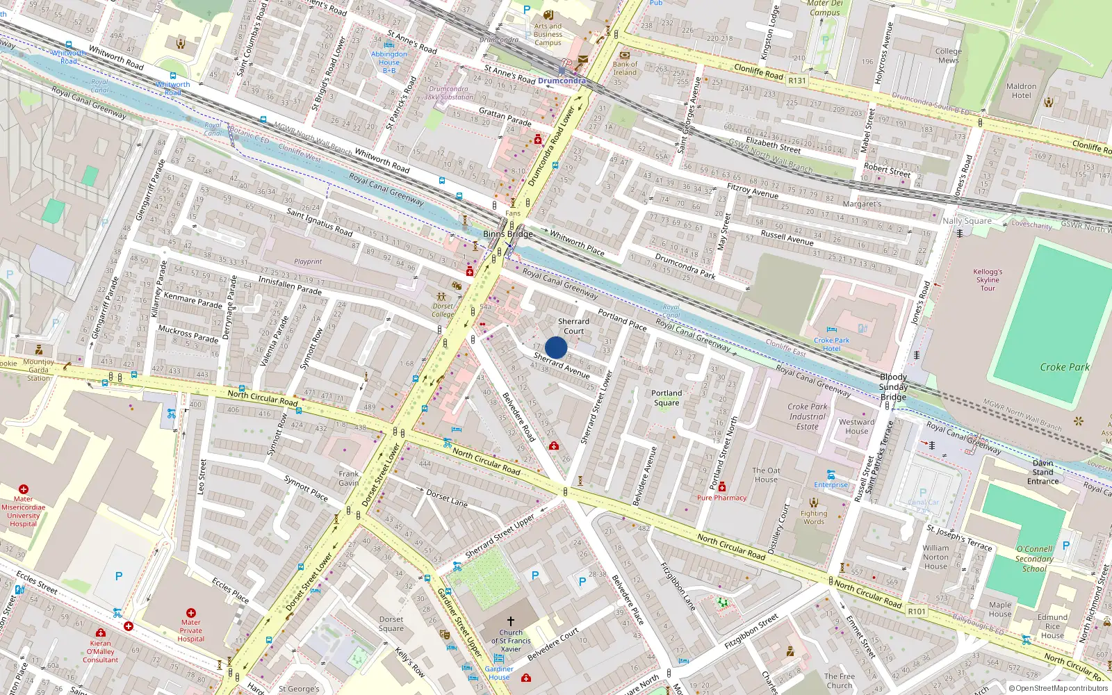 Overhead map showing the location of 13 Sherrard Avenue, Dublin 1