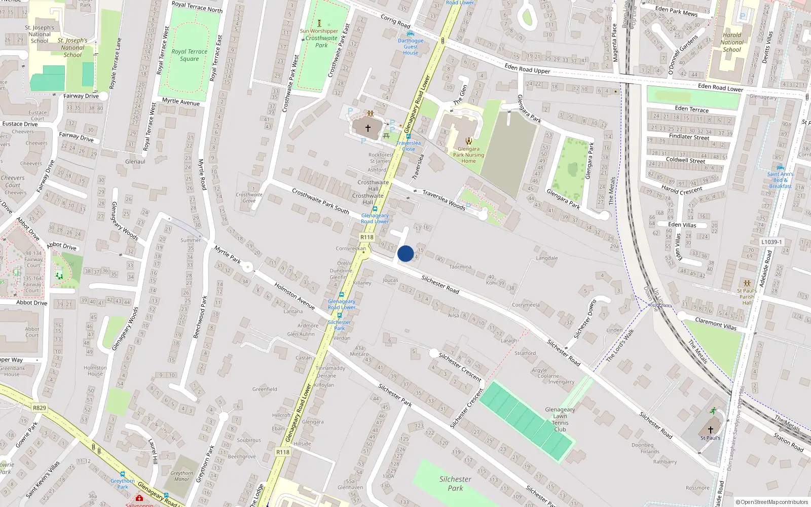 Overhead map showing the location of 13 Silchester Court, Silchester Road, Glenageary