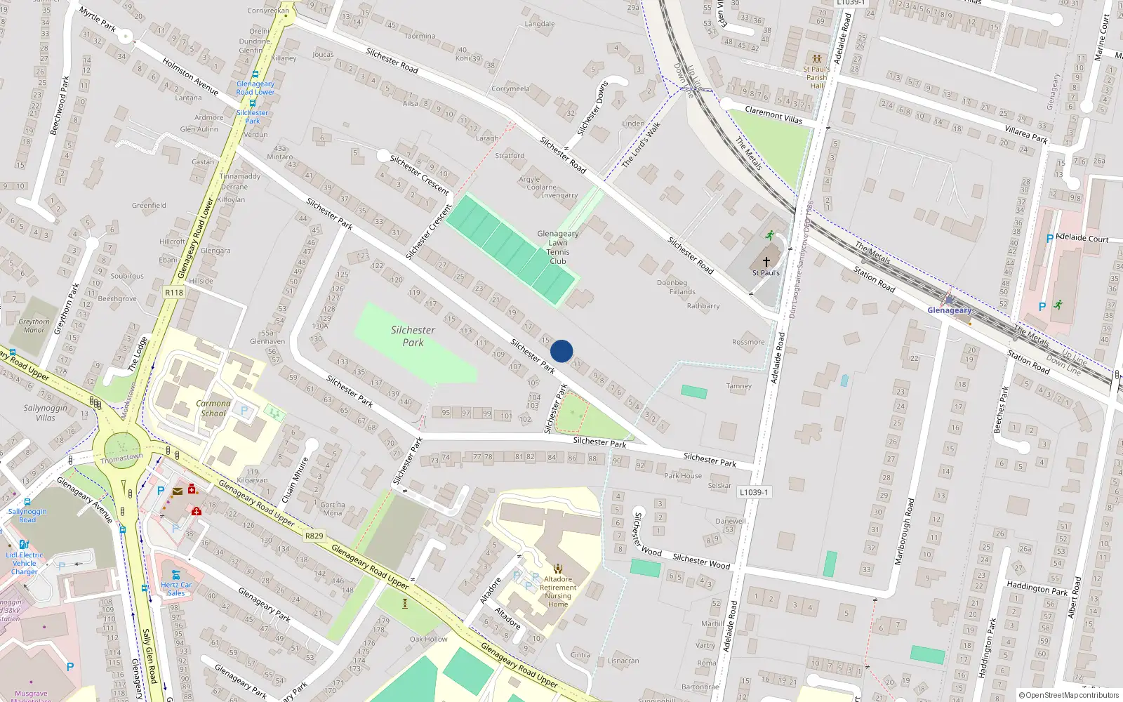 Overhead map showing the location of 13 Silchester Park, Co. Dublin