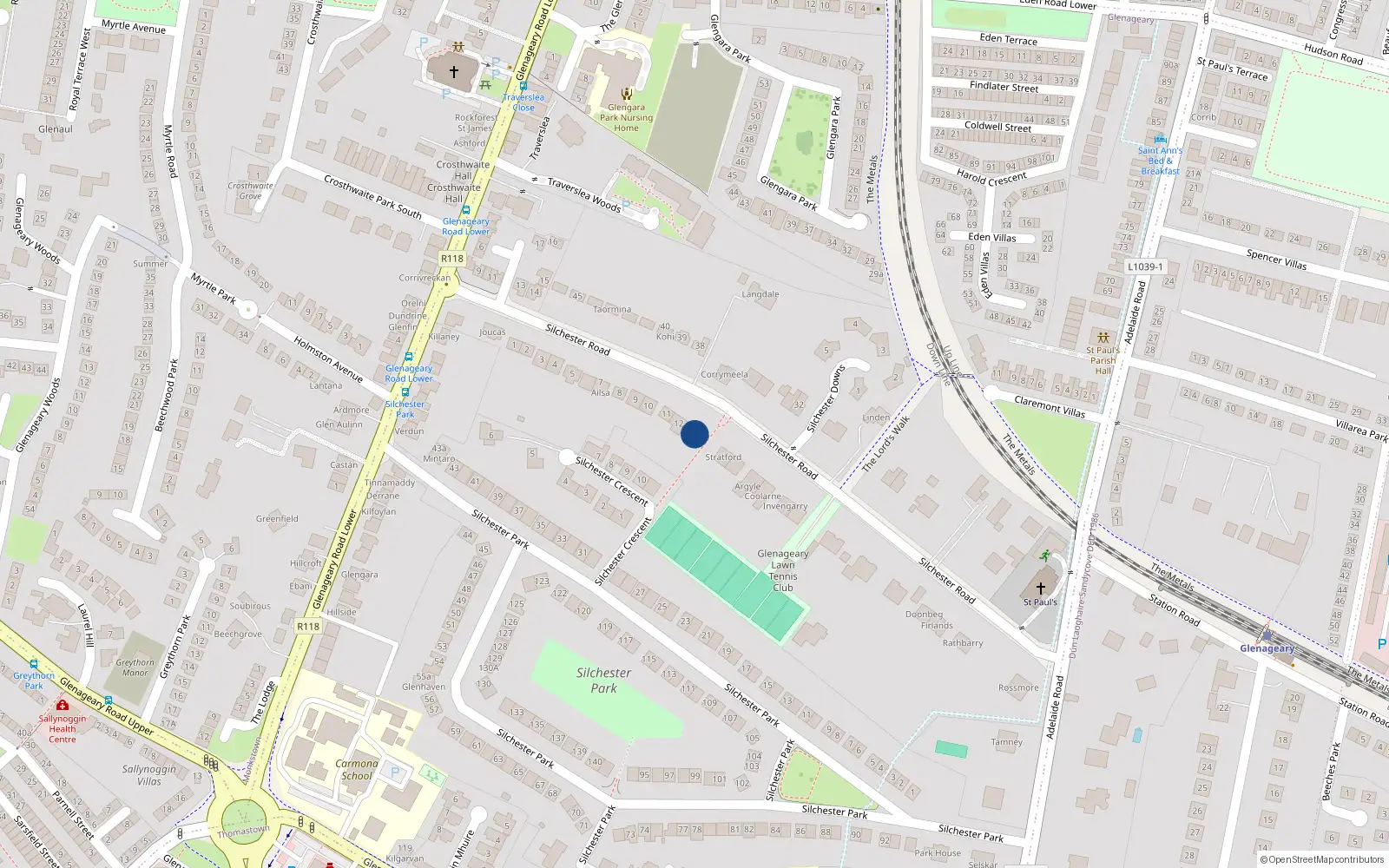 Overhead map showing the location of 13 Silchester Road, Dublin