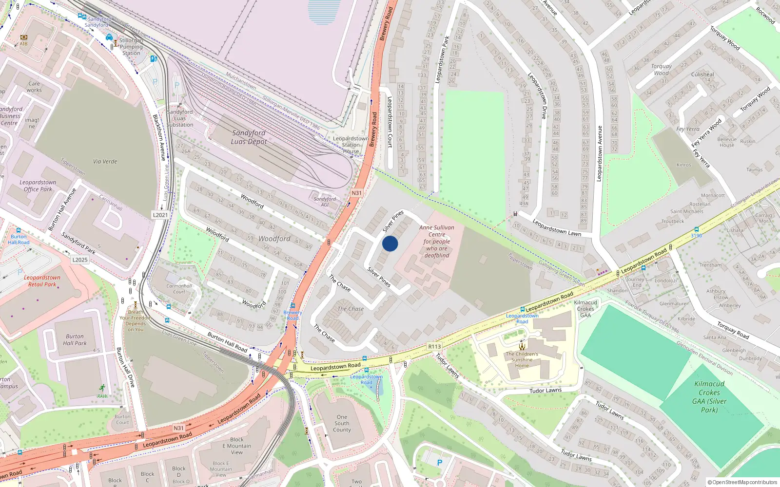 Overhead map showing the location of 13 Silver Pines, Brewery Road, Blackrock