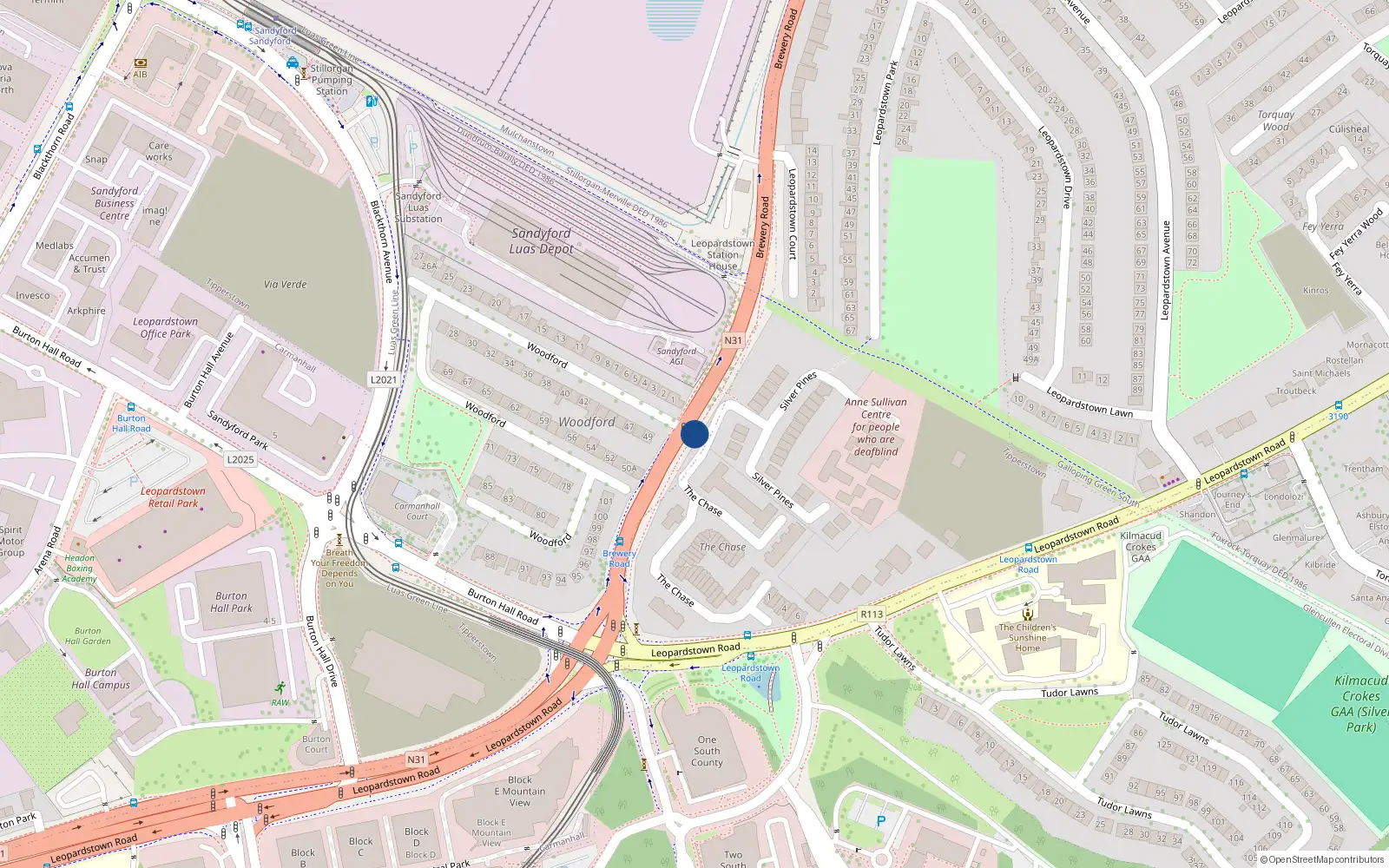 Overhead map showing the location of 13 Silver Pines, Stillorgan