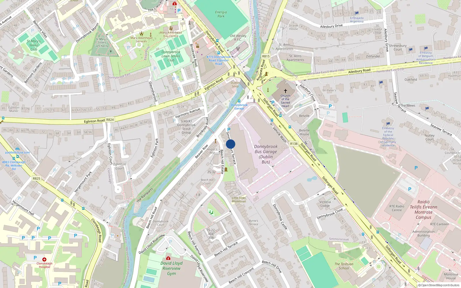 Overhead map showing the location of 13 Simmonscourt Terrace, Dublin 4