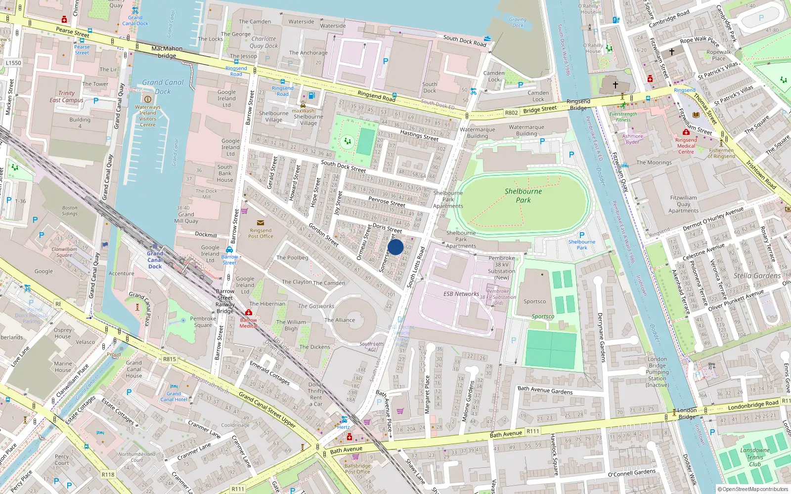 Overhead map showing the location of 13 Somerset Street, Dublin