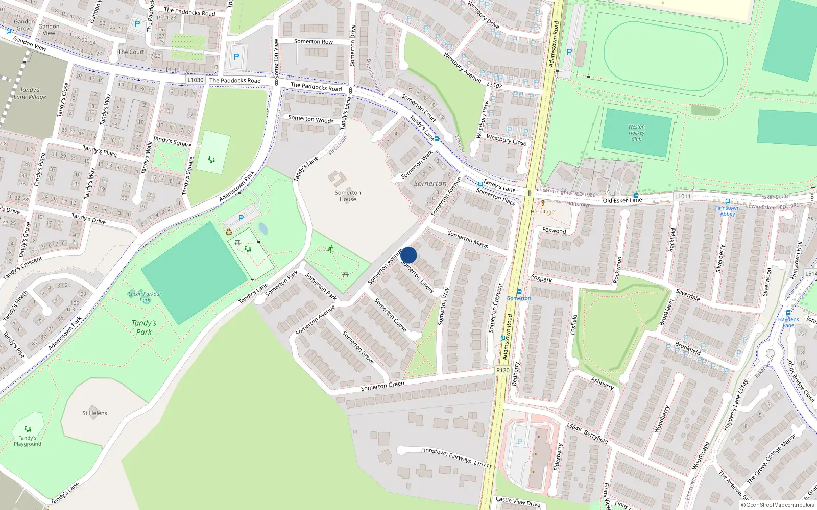 Overhead map showing the location of 13 Somerton Avenue, Finnstown