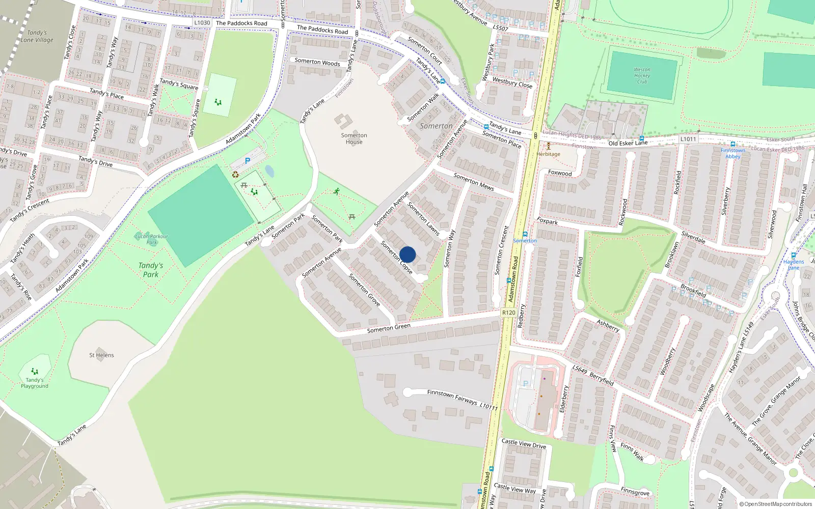 Overhead map showing the location of 13 Somerton Copse, Lucan