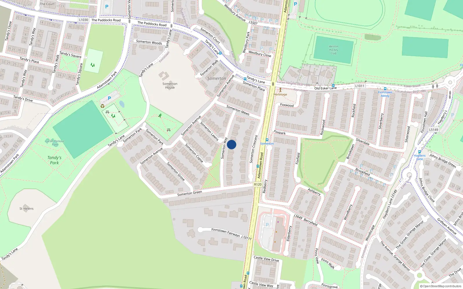 Overhead map showing the location of 13 Somerton Way, Finnstown