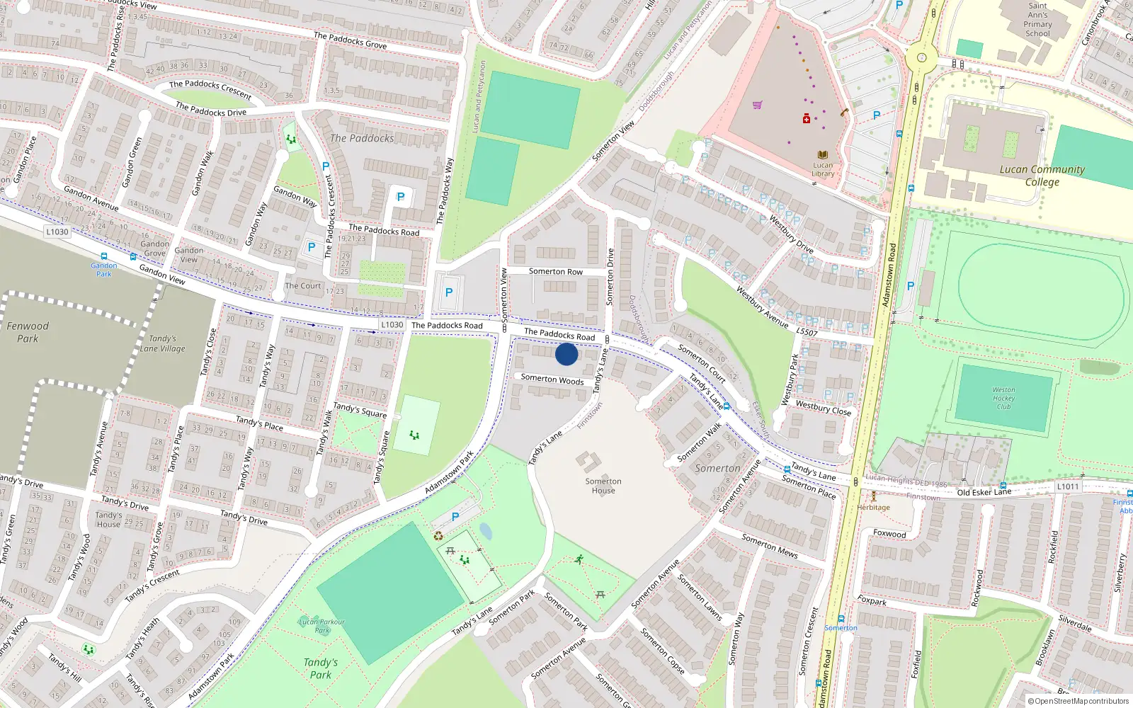 Overhead map showing the location of 13 Somerton Woods, Lucan