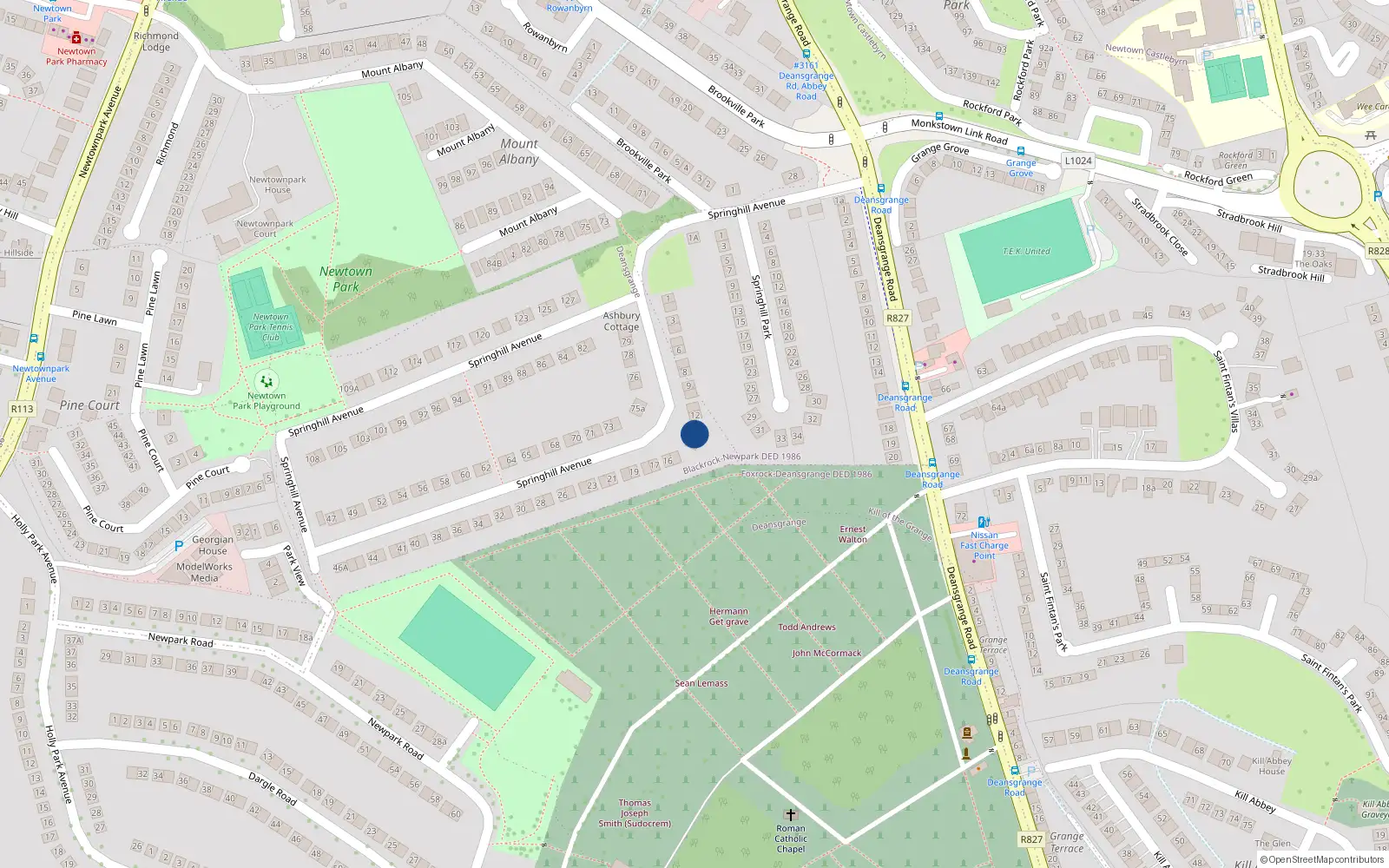Overhead map showing the location of 13 Springhill Avenue, Blackrock, Co Dublin